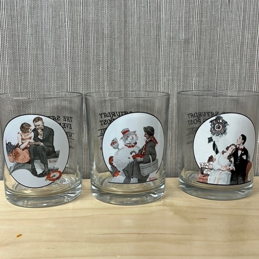Norman Rockwell Saturday Evening‎ Post 3pc glass set